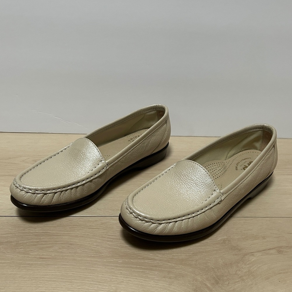 SAS Tripad Womens Leather Moc Toe Loafers Cream Metallic Slip On Shoes Size 8 S